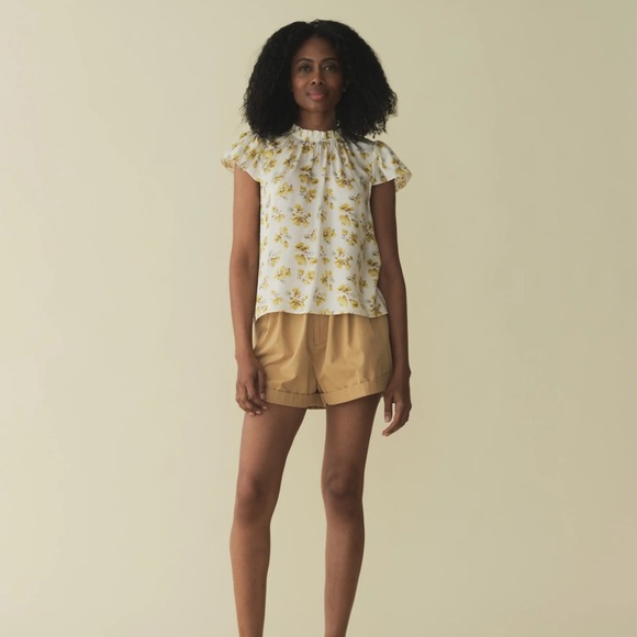 NWT Doen Yvie Floral Blouse Top Gold Frolicking Floral - Picture 2 of 5